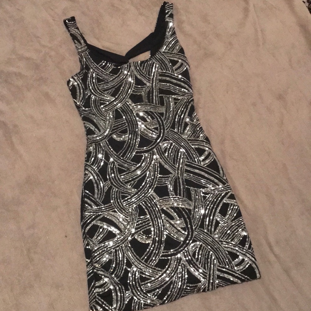 Black sequin sleeveless dress